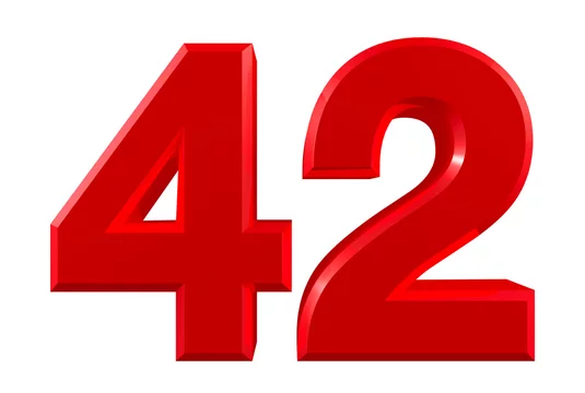 Red numbers 42 on white background illustration 3D rendering Stock