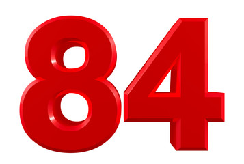 Red numbers 84 on white background illustration 3D rendering
