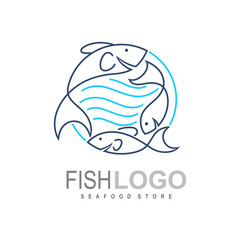 Fish logo with line design illustration, restaurant design and seafood logo