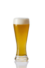 Perfect glass of beer with foam on white background