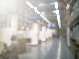 defocused images of environment and people shopping inside a hypermarket with added flares