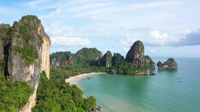 Amazing and beautiful rock formations along the coast of Railey beach, Thailand.