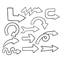 Arrows doodle art set on white background