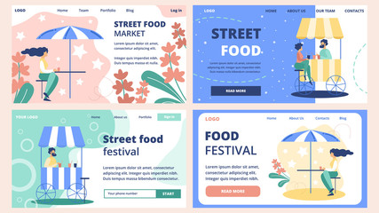 Naklejka premium Street Food Market Vector Website Templates Set