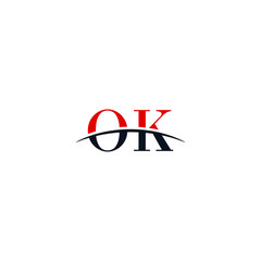 Initial letter OK, overlapping movement swoosh horizon logo company design inspiration in red and dark blue color vector