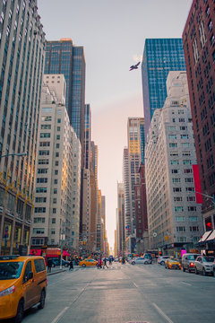 Beautiful street of New York City and America, January 01th, 2018 in Manhattan, New York City.
