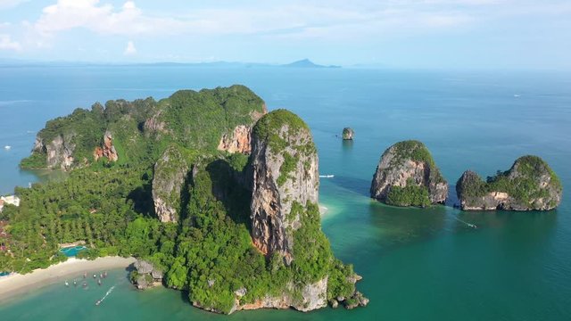 Amazing and beautiful rock formations along the coast of Railey beach, Thailand.