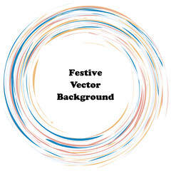 Festive color round line background. Abstract twisted frame linen texture for holiday, postcard, poster, website, carnival, birthday, children's party. Spiral line cover mock-up. Wedding card layout