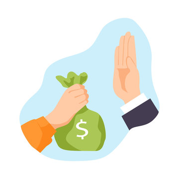 Hand refusing the offered bribe vector illustration