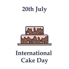 20th July International cake day icon in flat design on white background