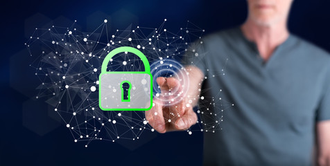 Man touching a data security concept
