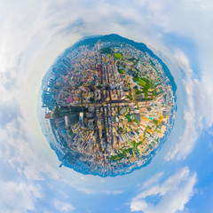 Little planet 360 degree sphere birds eye view. Panoramic view of aerial view of Hong Kong...