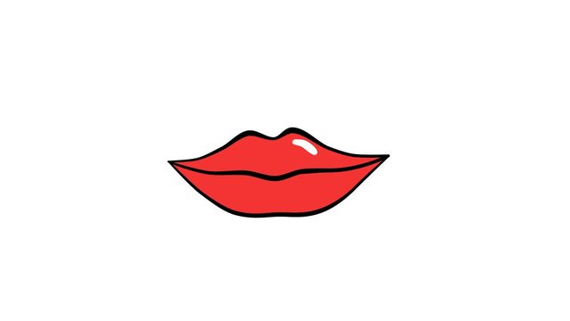 animated lips kiss. Kiss. Hand drawn looping animation. Alpha channel.