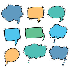 Set of colored bubbles speech with using hand drawing style