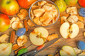 dried fruit on the wooden table - close up