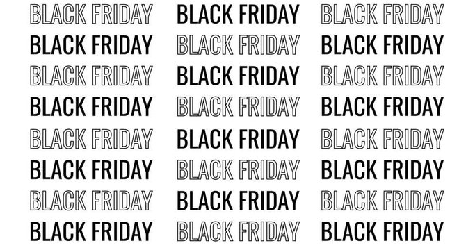 Black Friday animation with scrolling text, video black and white color