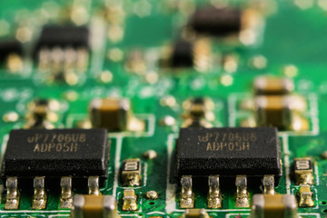 Fototapeta na wymiar PCB Transistors and Capacitors