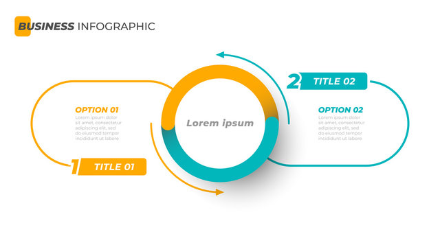 Vector Infographic Template With Circle And Thin Line Label With Number Element. Business Concept With 2 Options. Can Be Used For Diagram, Flowchart, Steps, Parts, Workflow, Chart Or Presentation.