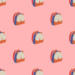 Seamless pattern with cat backpack on pink backdrop
