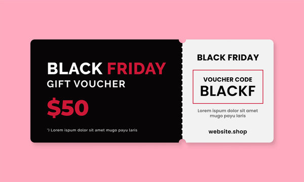 Black friday gift voucher card with coupon code text template design background promotion