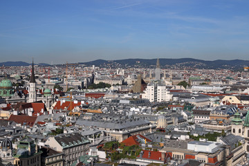 Fototapeta na wymiar Vienna cityscape old and modern buildings and churches towers Austria