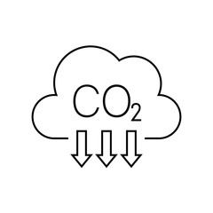 Line icon of CO2 emissions. Carbon dioxide formula symbol in cloud, smog pollution, environment concept.