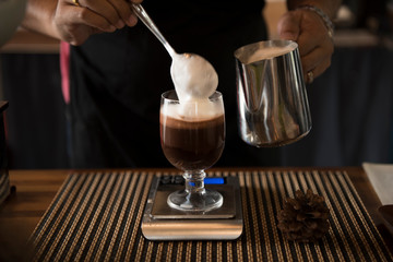 Low Key selective focuse close up home made hot chocolate