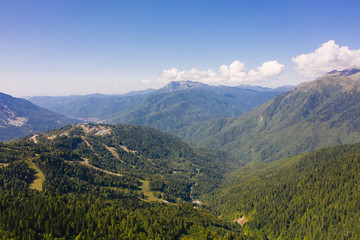 Beautiful aerial view on the summer mountain and forest