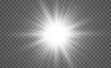 Bright beautiful star. Light from the rays.Light flare special effect.Vector illustration.