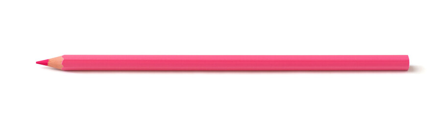Pink pencil isolated on white background. Top view