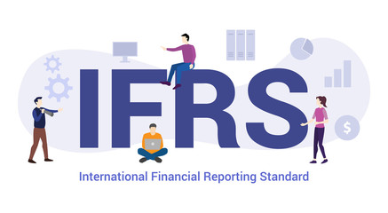 ifrs concept with big word or text and team people with modern flat style - vector