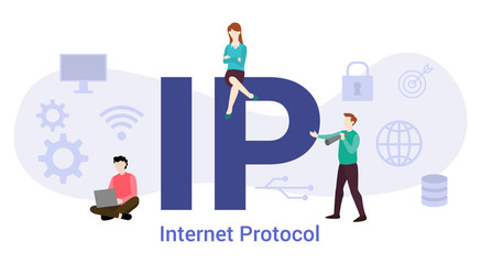 Fototapeta na wymiar ip internet protocol concept with big word or text and team people with modern flat style - vector