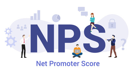 nps net promoter score concept with big word or text and team people with modern flat style - vector