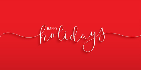 HAPPY HOLIDAYS brush calligraphy banner on red background