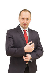Portrait of a handsome smiling business man, isolated on white background