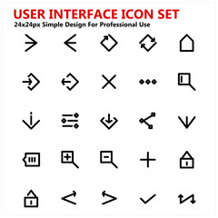 User Interface Icon Set Simple Design for Professional Use. Contains such Icons as back, share, setting, home, reload and more. Vector base.