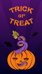 Halloween card with tricky jack o'lantern illustration