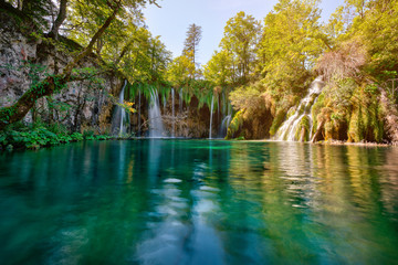 Beautiful scenery of Plitvice Lakes National Park in Croatia, UNESCO.