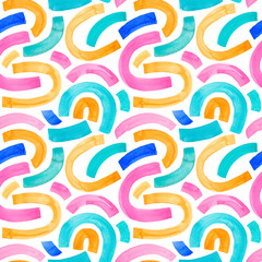 Colorful watercolor seamless childish pattern with linear arches. Multicolors semi circles. © Anastasiia Hevko