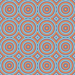Seamless pattern with symmetric geometric ornament. Abstract background with bright round vortexes.