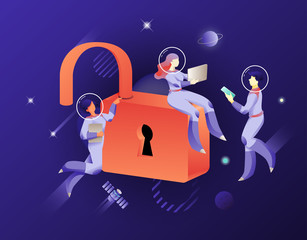 Open Red Lock and Astronauts