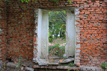 window frame of old demolition building