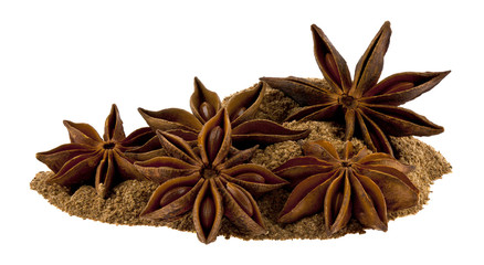Pile of cinnamon and anise stars isolated on white background.