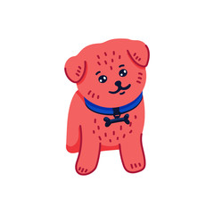 Happy cartoon puppy pomeranian spitz on white background. Dog beauty salon. Funny puppy character in the spa. Dog care, grooming, hygiene, health. Pet shop, accessories. Flat style vector illustration