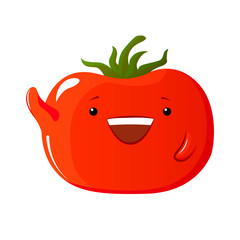 Tomato vector icon. Cartoon style object. Kawaii tomato character. Illustration for sticker.