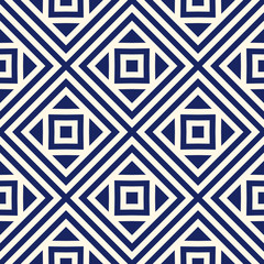 Seamless pattern with symmetric geometric ornament. Nautical blue abstract background
