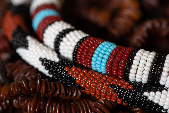 A close-up shot of African beads higlights the stunning detail, beautiful patterns and rich earthy colours of the African continent
