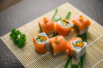 delicious sushi roll Japanese food, Salmon menu Japanese food cuisine