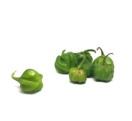 Green Capsicum Chinese Chili pepper on a white background 