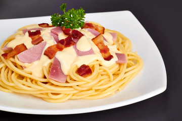 spaghetti with ham and bacon